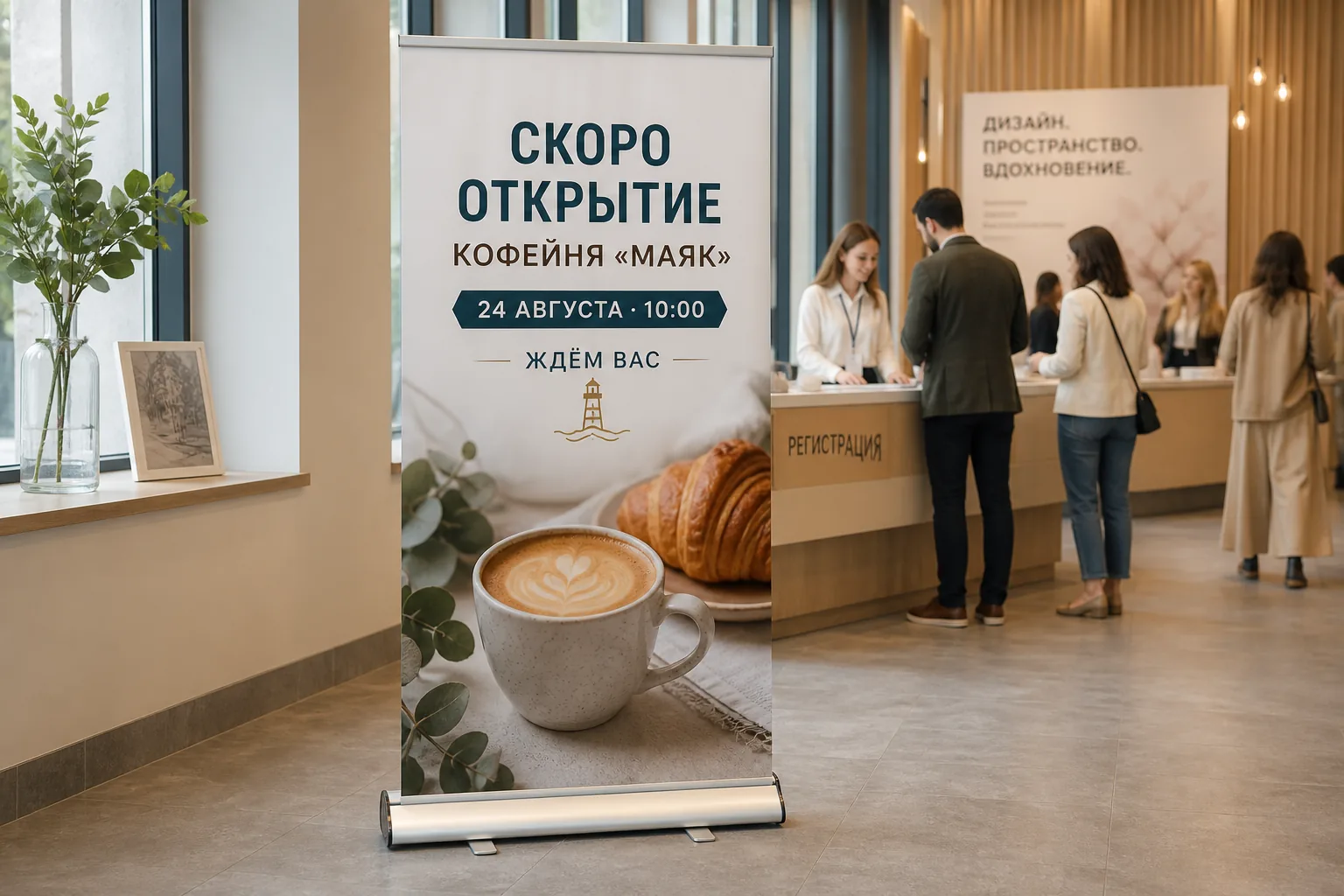 Roll-up с афишей мероприятия в зоне регистрации; для заказа в Серпухове