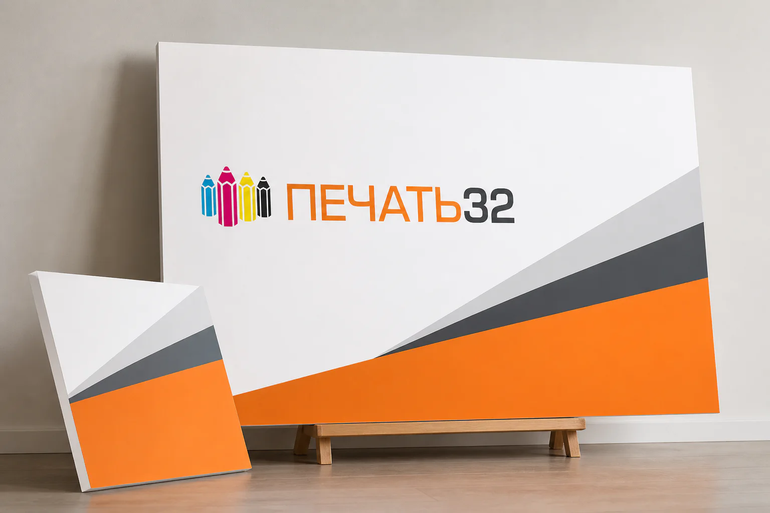 Жёсткие панели из пенокартона с фирменной печатью ПЕЧАТЬ32 и видимым белым торцом; для заказа в Серпухове