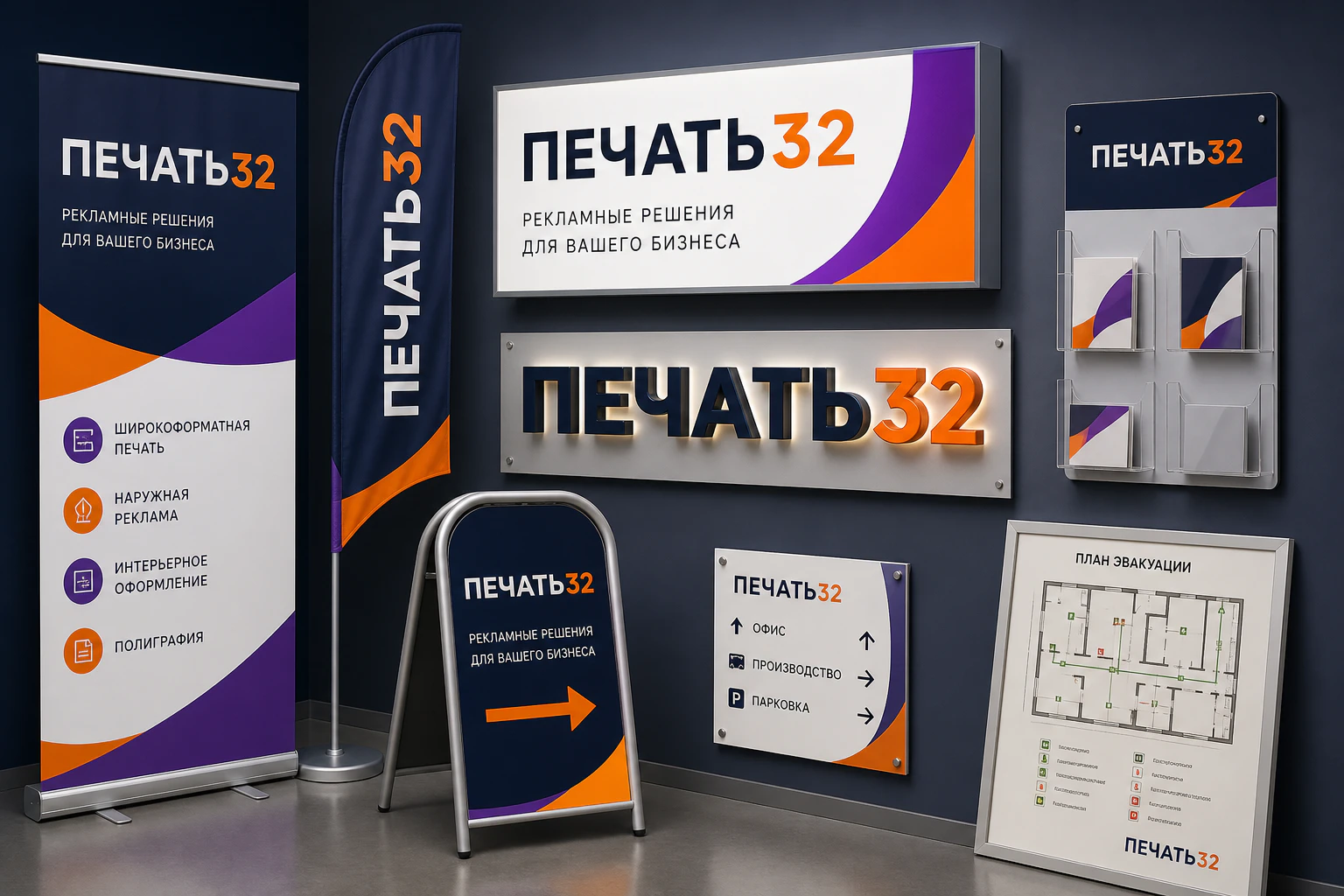 Штендеры — Двухсторонний рекламный штендер с печатными панелями; образец смежной услуги, кадр 1, ПЕЧАТЬ32, получение в Серпухове, раздел «Мобильные стенды»